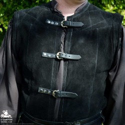 Garen Leather Vest - Long - Black