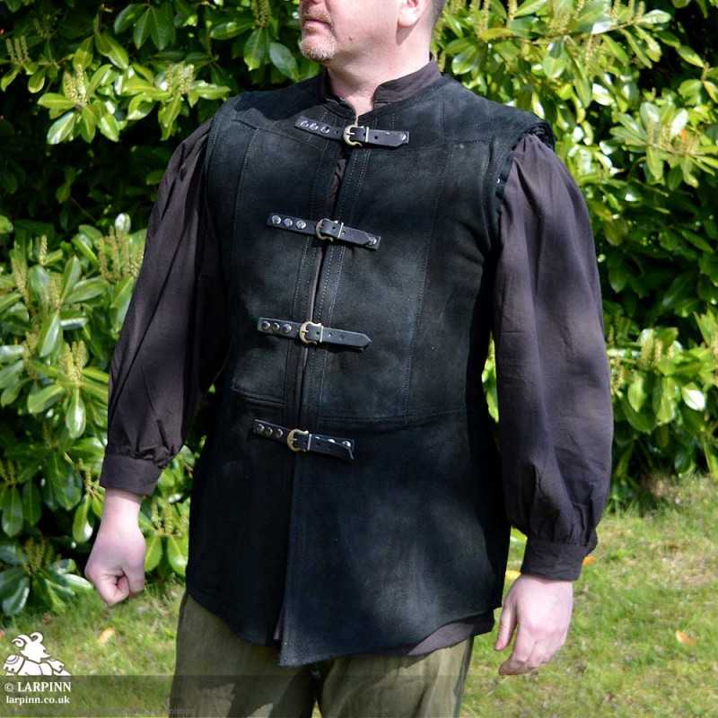 Garen Leather Vest - Short - Black - LARP Costume - Suede Jerkin