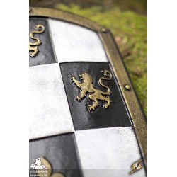 Checkered Knight Shield - White & Gold - 32IN x 20IN - LARP