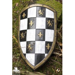 Checkered Knight Shield - White & Gold - 32IN x 20IN - LARP