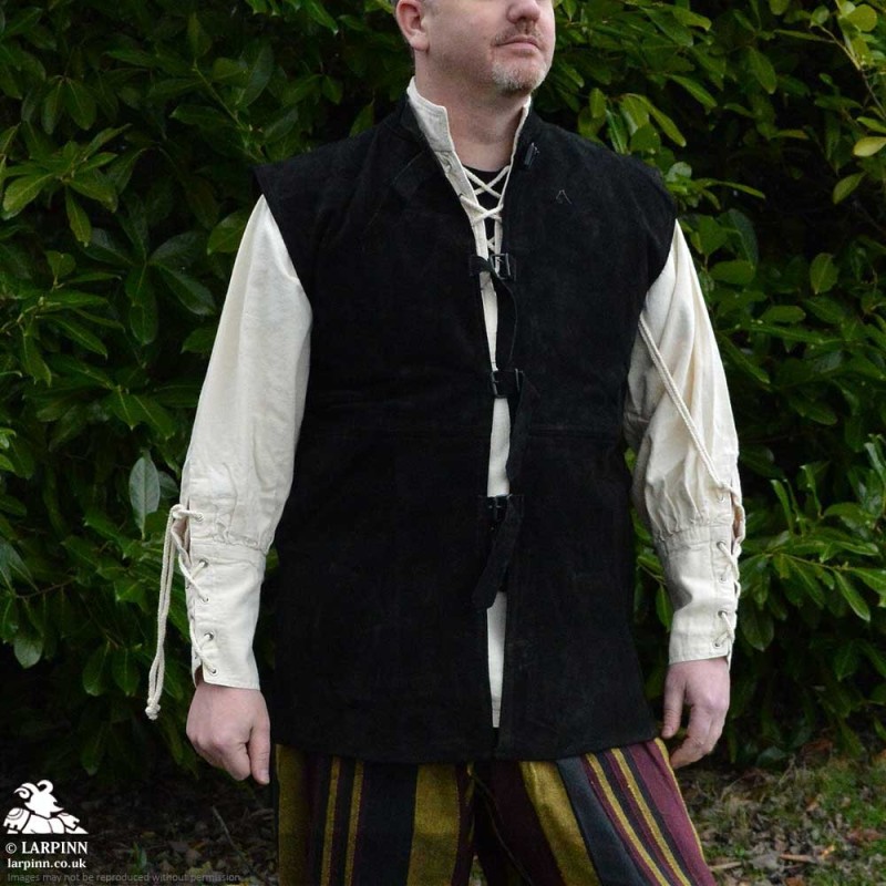 Othello Leather Vest - Black - Suede Jerkin - LARP Jacket - Costume