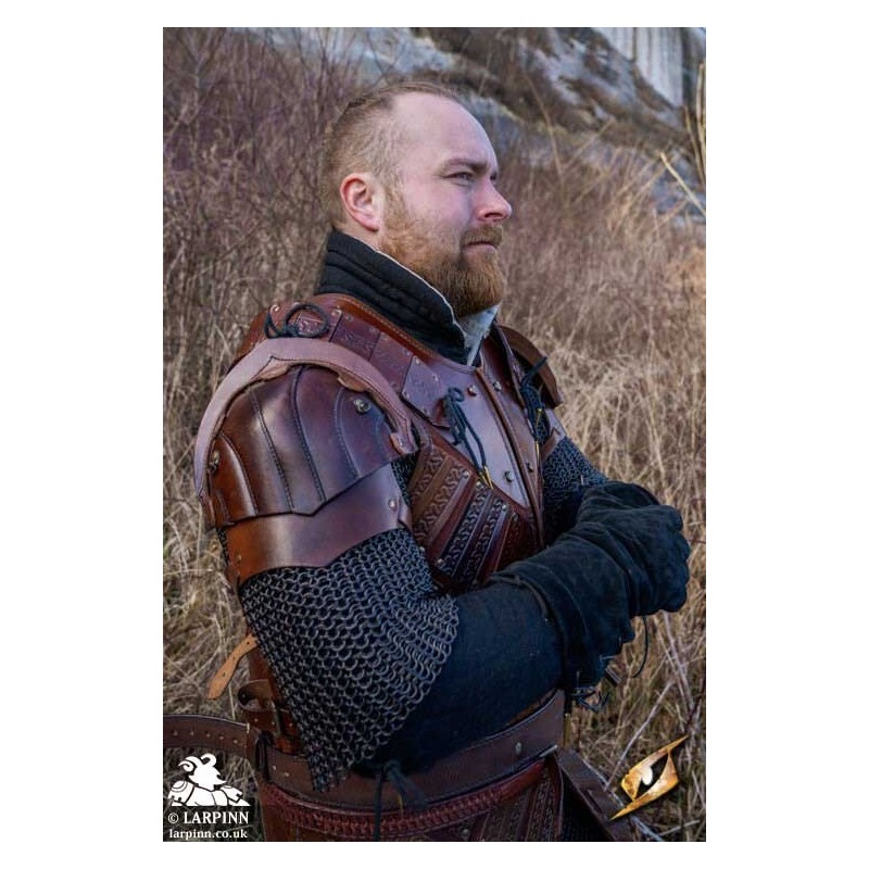 Woodsman Shoulder Set - Brown - LARP Leather Shoulder Armour