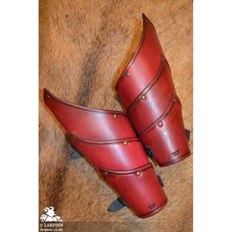 Alistair Arm Bracers - Red - LARP Leather Vambracers - Arm Protection