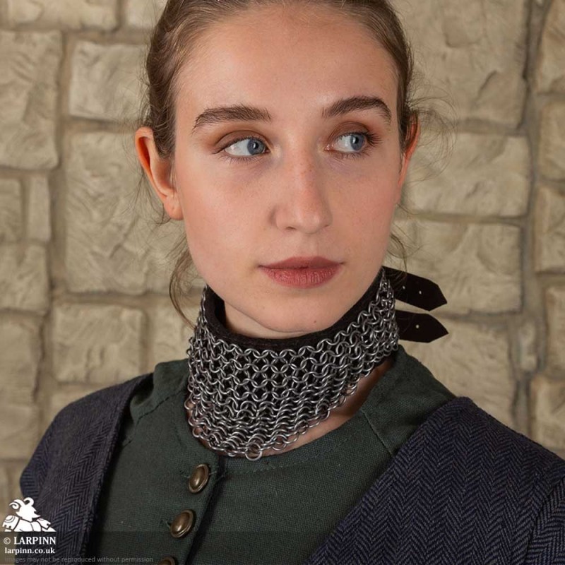 Chainmail Collar with Brown Leather
