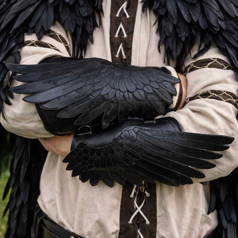 Raven Wing Bracers - LARP Leather Vambracers - Arm Protection Guards
