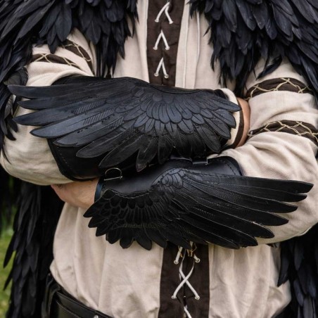 Raven Wing Bracers - LARP Leather Vambracers - Arm Protection Guards