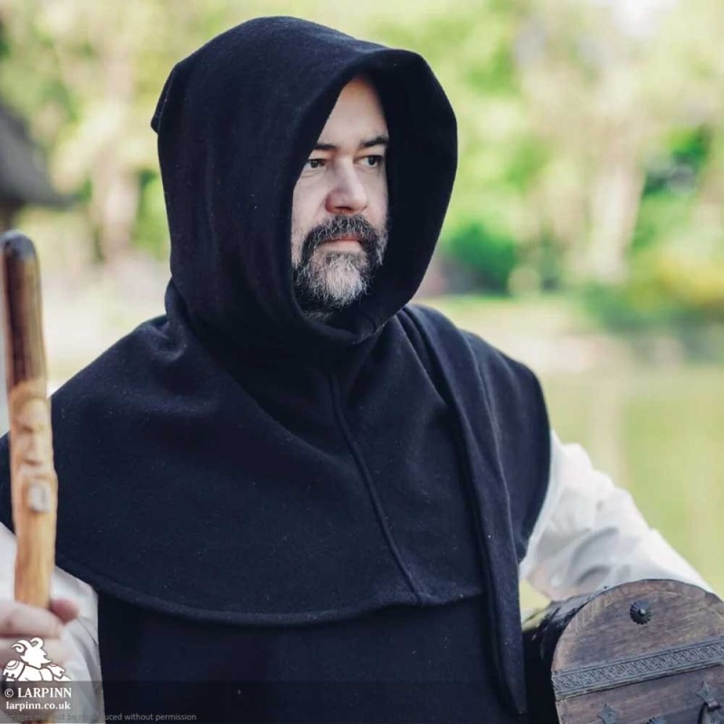 Liripiped Hood - Brushed Wool - Black - LARP Costume