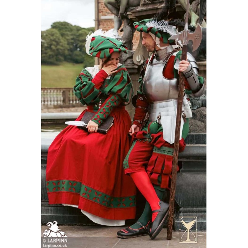 Landsknecht Hat - Green & Red - LARP Costumes