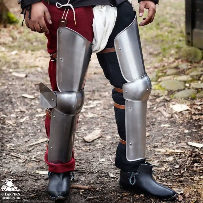 Soldier Leg Protection - Polished Steel - LARP Armour
