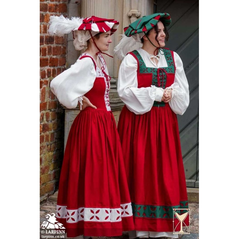 Kampfrau Dress - Landsknecht - Green & Red - LARP Costumes