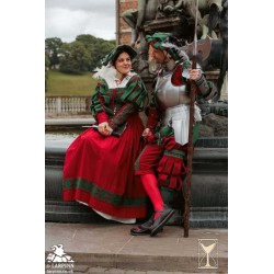 Kampfrau Dress - Landsknecht - Green & Red - LARP Costumes