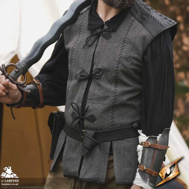 Rugged Canvas Jerkin - Grey & Black - LARP Costume