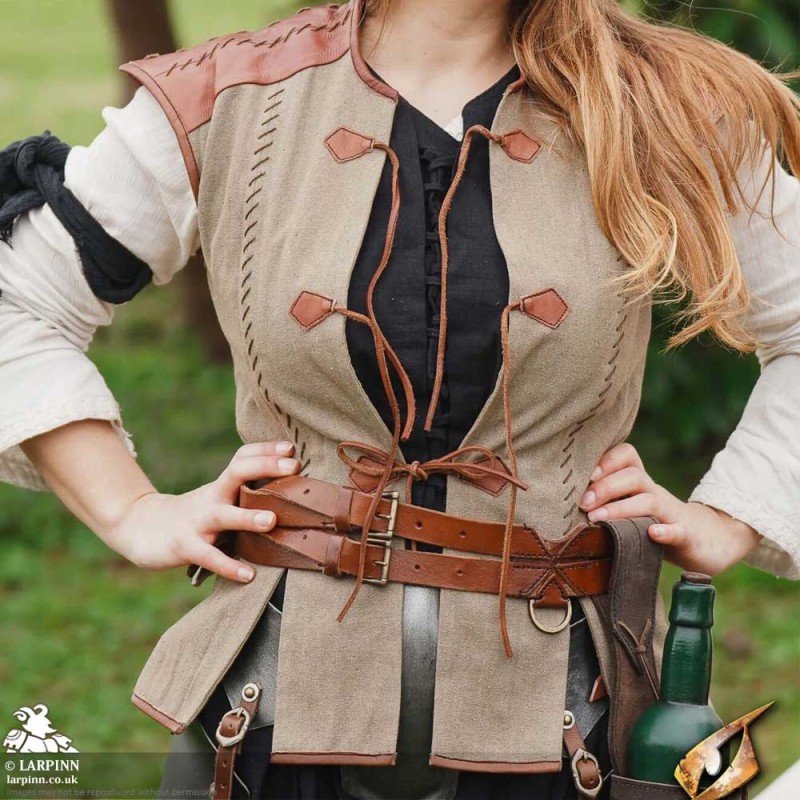 Rugged Canvas Jerkin - Dryad Green & Brown - LARP Costume