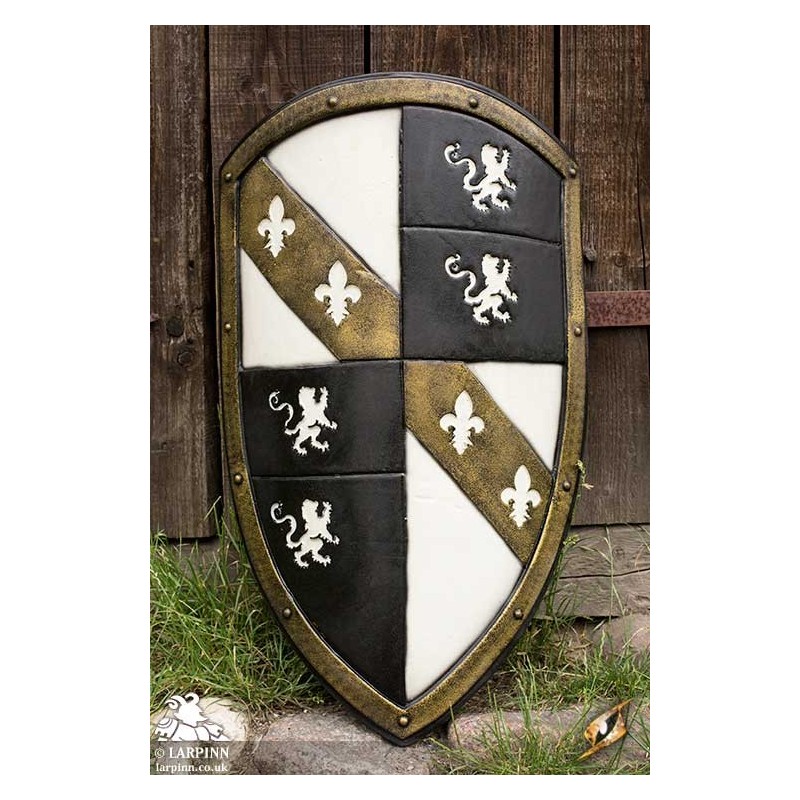 Lion Knight Shield - White & Gold - 32IN x 20IN - LARP