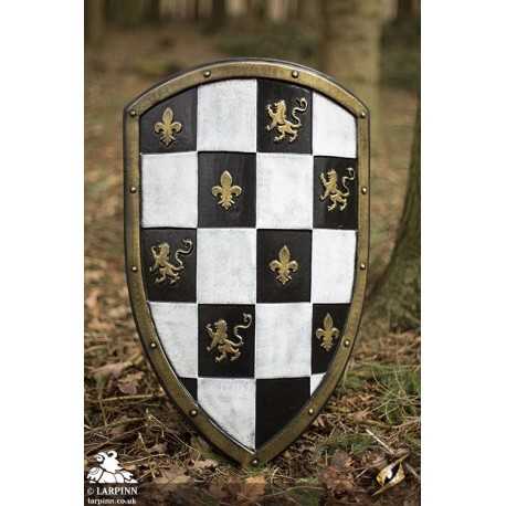 Checkered Knight Shield - White & Gold - 32IN x 20IN - LARP