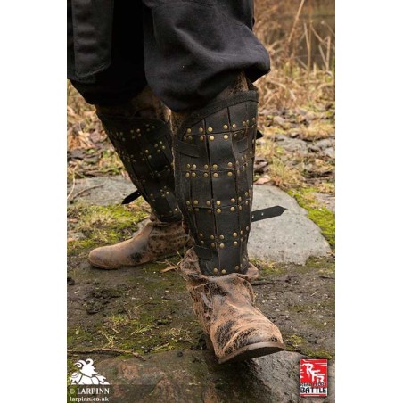 Fighter Leather Greaves - S - Black