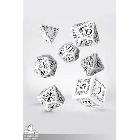 Elvish RPG White & Black Polyhedral Dice Set
