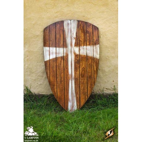 Crusader Shield - Wood/White - 36IN x 24IN - LARP