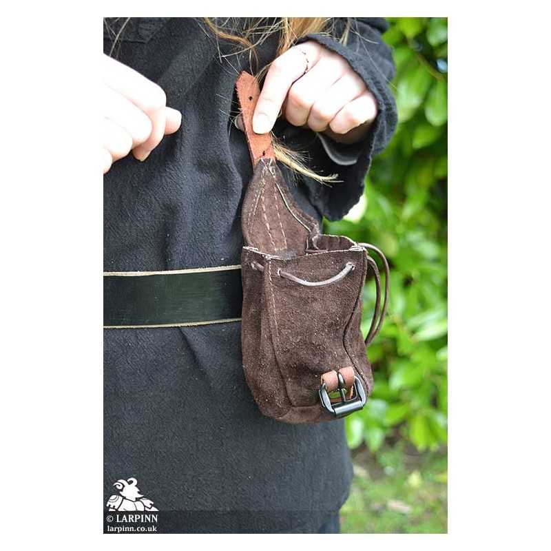 Duke Drawstring Coin Purse - Brown - Suede Leather Belt Bag - Costume